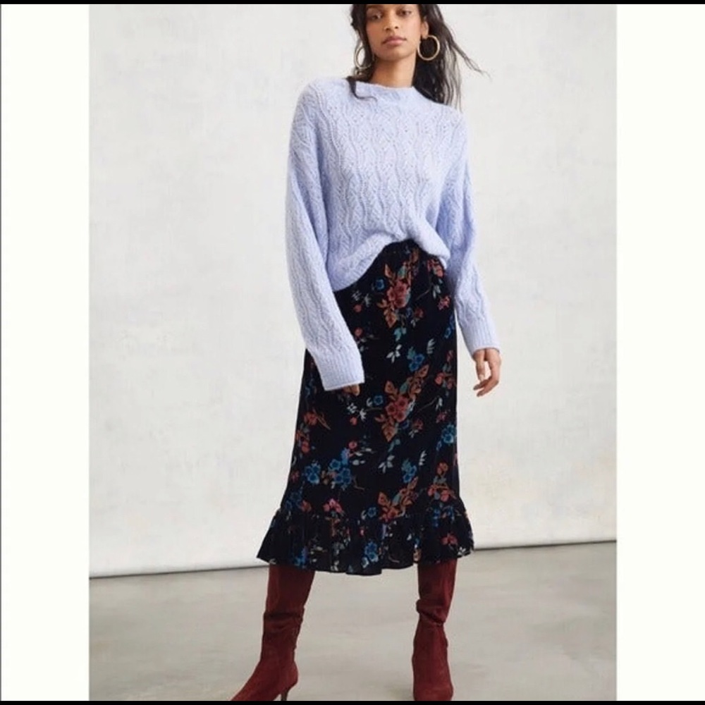Anthropologie Othilia Willow Floral Velvet Skirt M